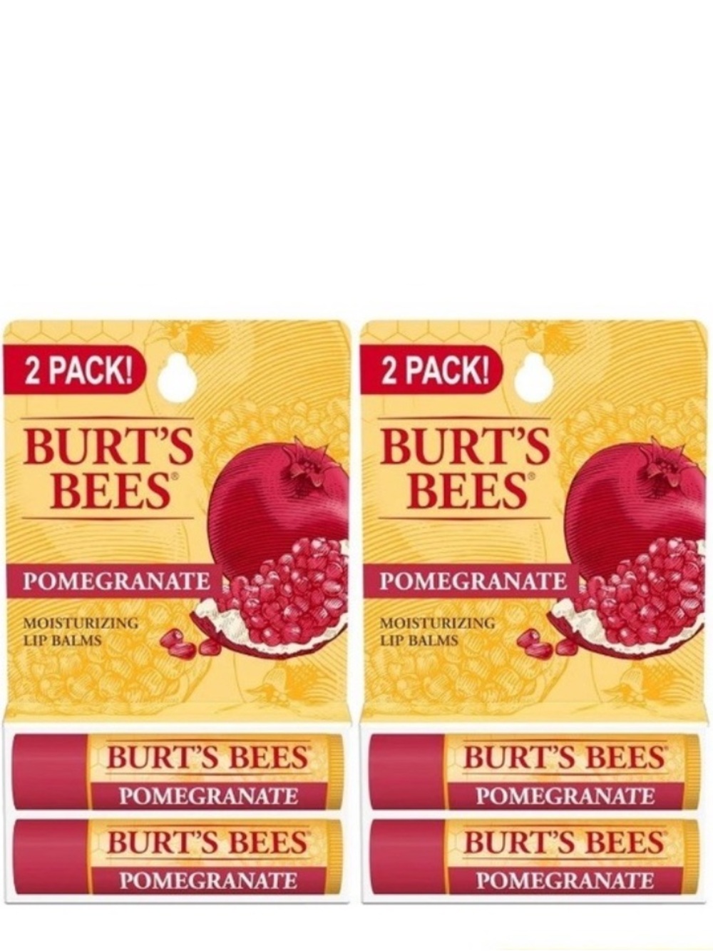 2 x 2-Pack Burt’s Bees Pomegranate Moisturizing Lip Balm NEW